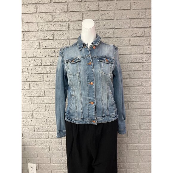MNG Jeans Women Blue Stretch Long Sleeve Denim Jacket Size S - Picture 1 of 11